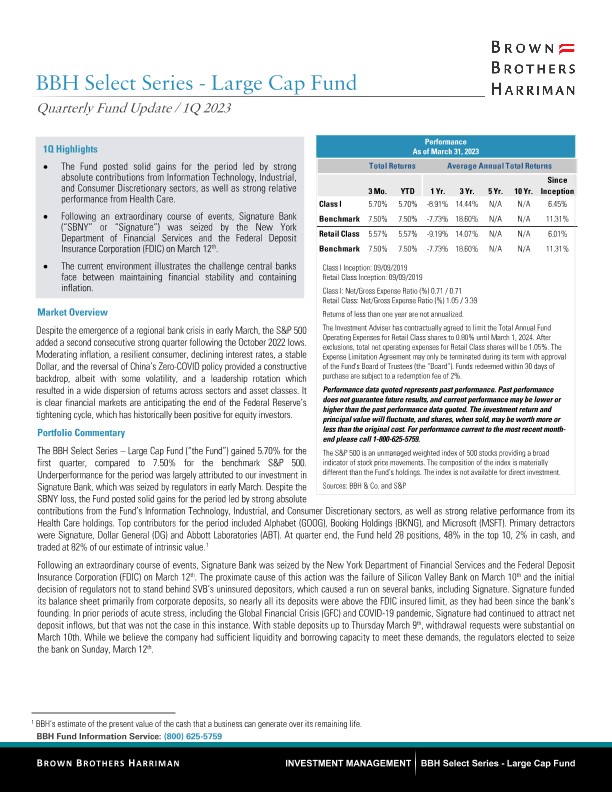 BBH Select Series - Large Cap Fund Quarterly Update - Q1 2023