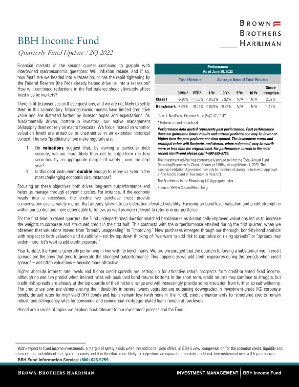 BBH Income Fund Quarterly Update - Q2 2022