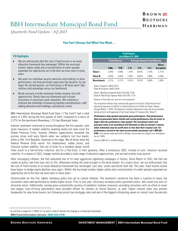 BBH Intermediate Municipal Bond Fund Quarterly Update - Q1 2023