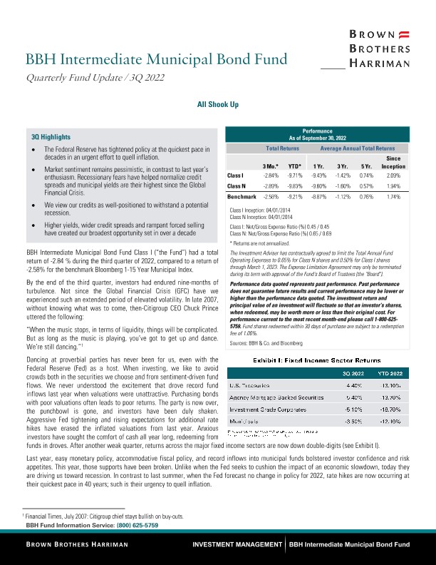 BBH Intermediate Municipal Bond Fund Quarterly Commentary Q3 2022