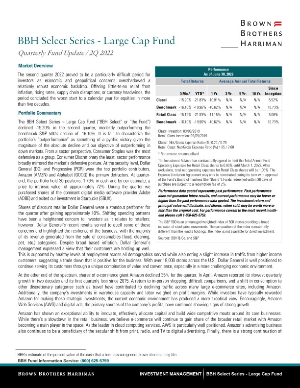 BBH Select Series - Large Cap Fund Quarterly Update - Q2 2022