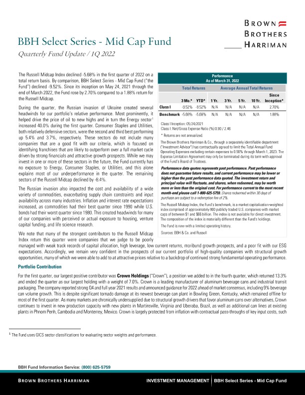 BBH Select Series - Mid Cap Fund Quarterly Update - Q1 2022