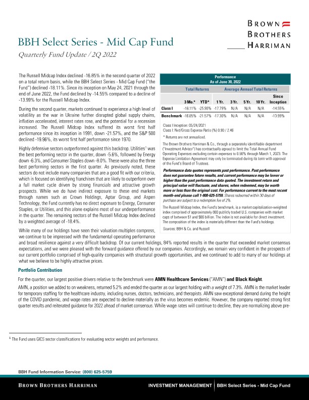 BBH Select Series - Mid Cap Fund Quarterly Update - Q2 2022