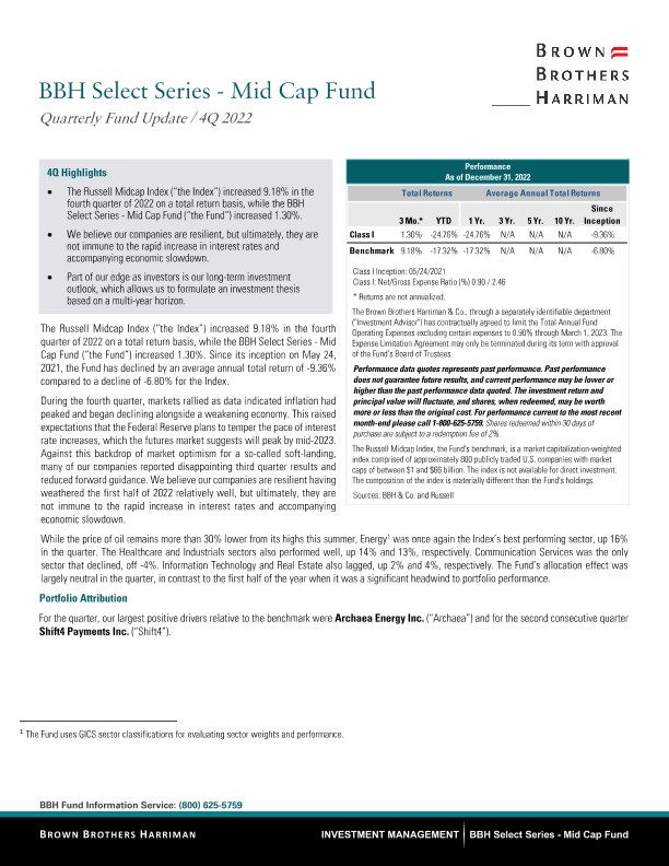 BBH Select Series - Mid Cap Fund Quarterly Update - Q4 2022