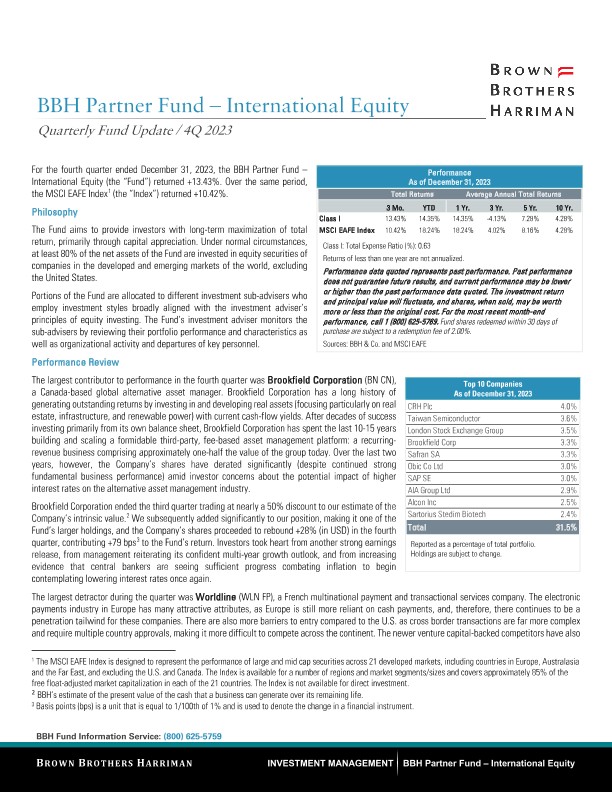 BBH Partner Fund - International Equity Quarterly Update - Q4 2023