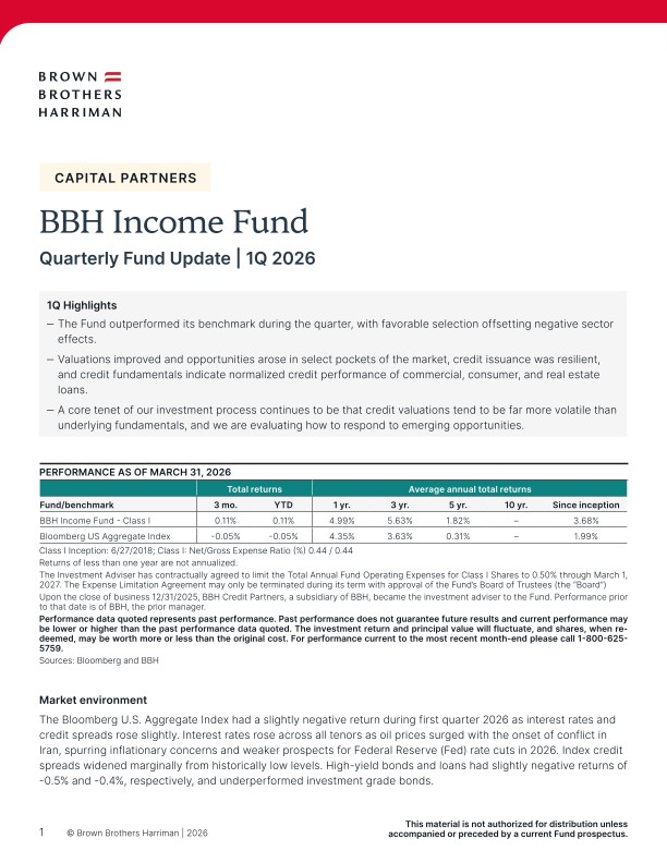 BBH Income Fund Quarterly Update Q1 2026