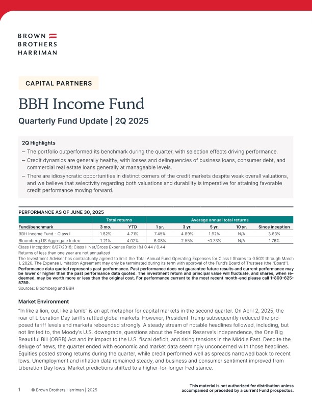 BBH Income Fund Quarterly Update - Q2 2025