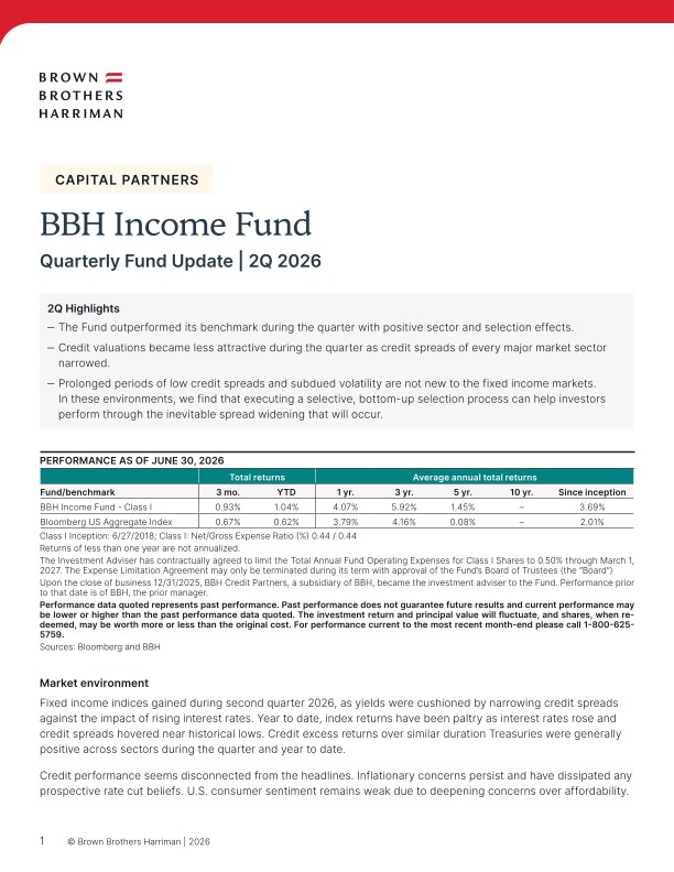 BBH Income Fund Quarterly Update - Q2 2026