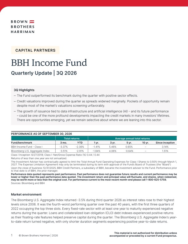 BBH Income Fund Quarterly Update - Q3 2026