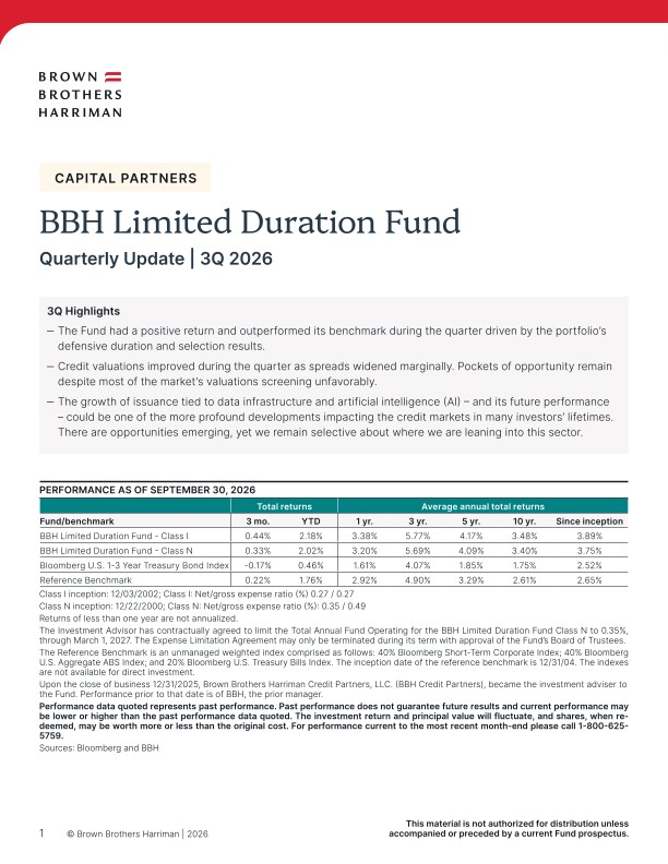 BBH Limited Duration Fund Quarterly Update -  Q3 2026