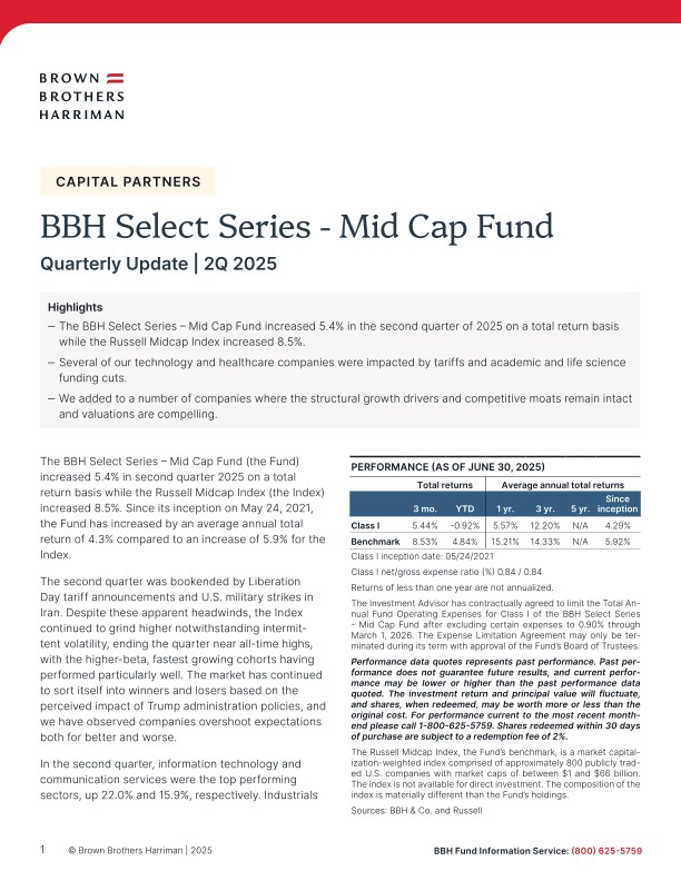 BBH Select Series - Mid Cap Fund Quarterly Update