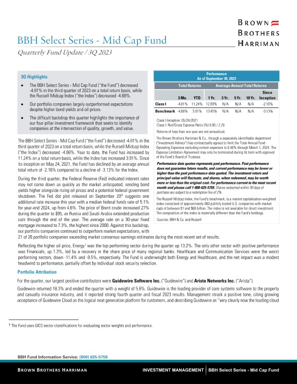BBH Select Series - Mid Cap Fund Quarterly Update - Q3 2023
