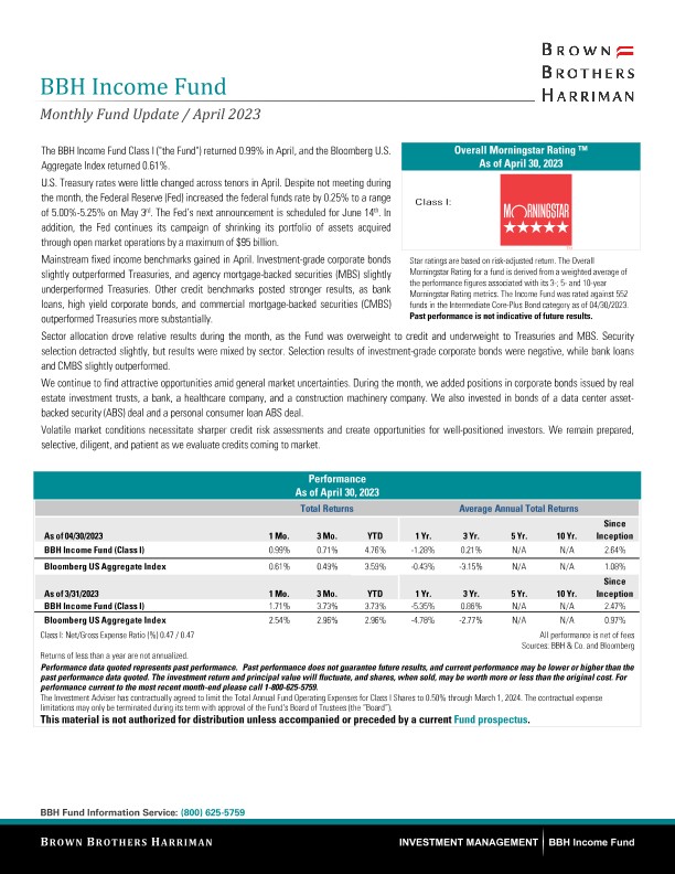 BBH Income Fund Monthly Update - April 2023