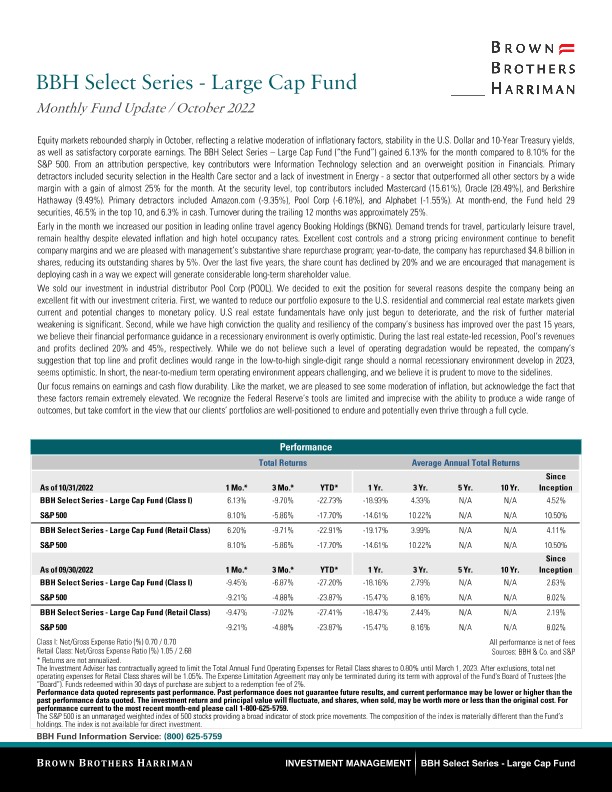 BBH Select Series - Large Cap Fund Monthly Update - October 2022
