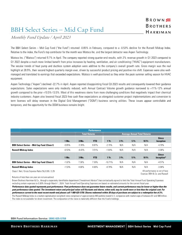 BBH Select Series - Mid Cap Fund Monthy Update - April 2023