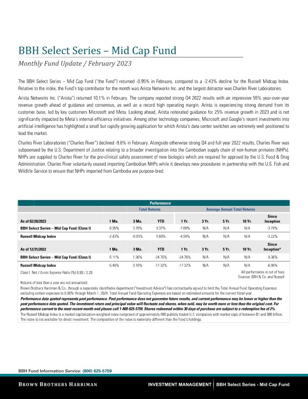 BBH Select Series - Mid Cap Fund Monthy Update - February 2023