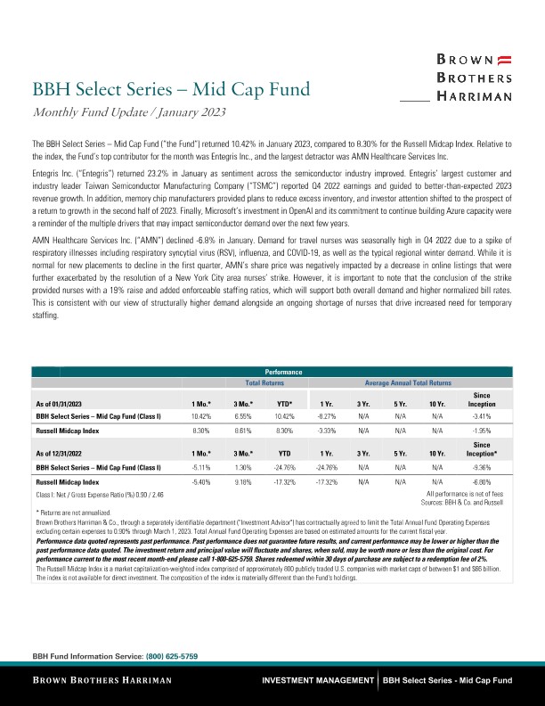 BBH Select Series - Mid Cap Fund Monthy Update - January 2023