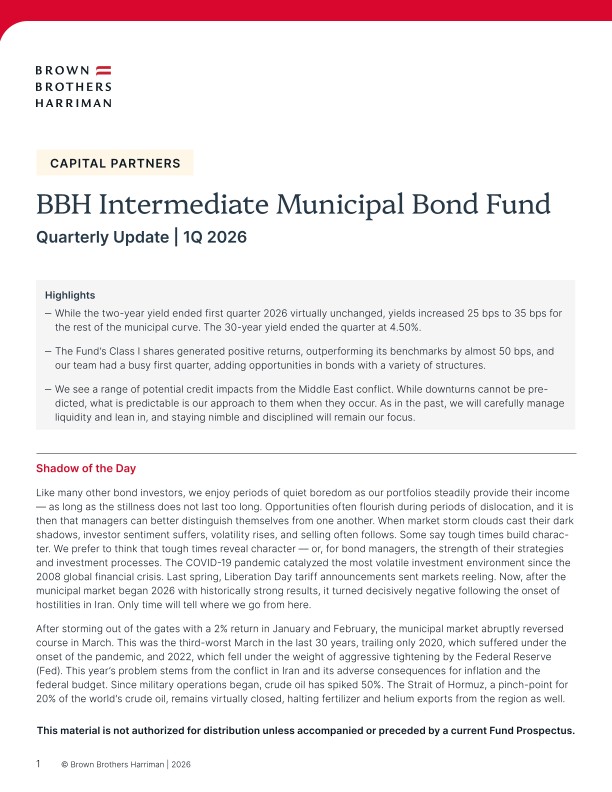 BBH Intermediate Municipal Bond Fund Quarterly Update