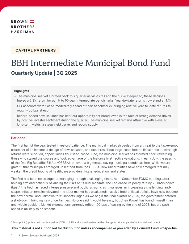 BBH Intermediate Municipal Bond Fund Quarterly Update