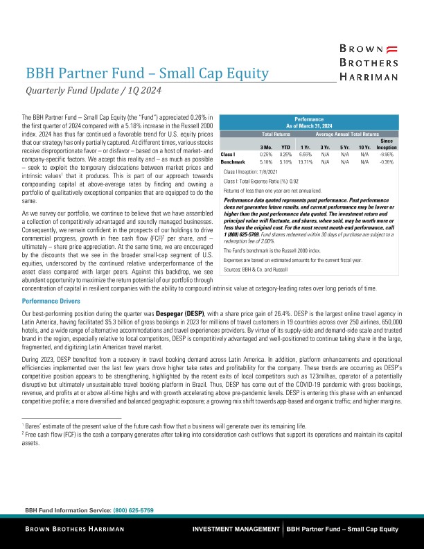 BBH Partner Fund - Small Cap Equity Quarterly Update - Q3 2023