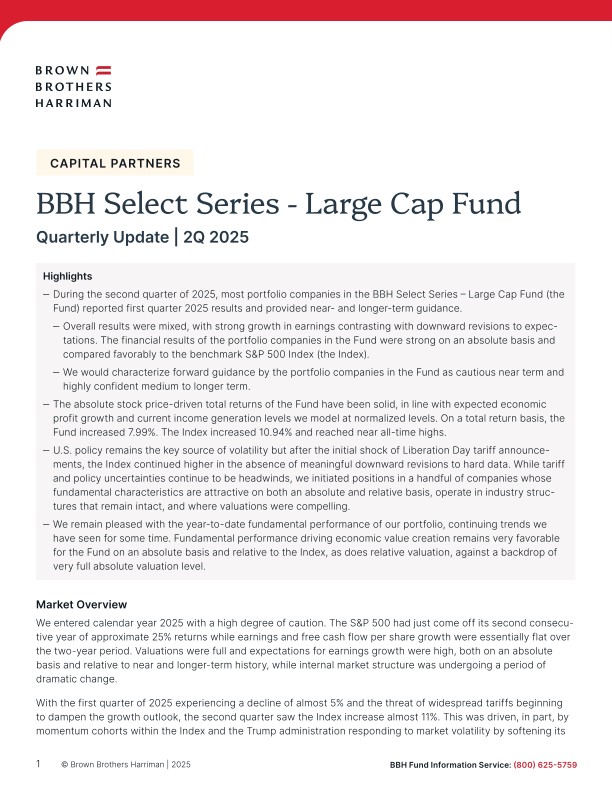 BBH Select Series - Large Cap Fund Quarterly Update - Q2 2025