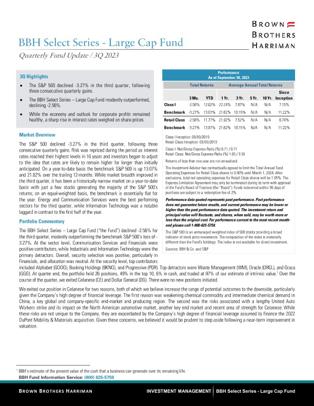 BBH Select Series - Large Cap Fund Quarterly Update - Q3 2023