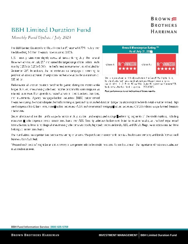 BBH Limited Duration Fund Monthly Update - July 2023