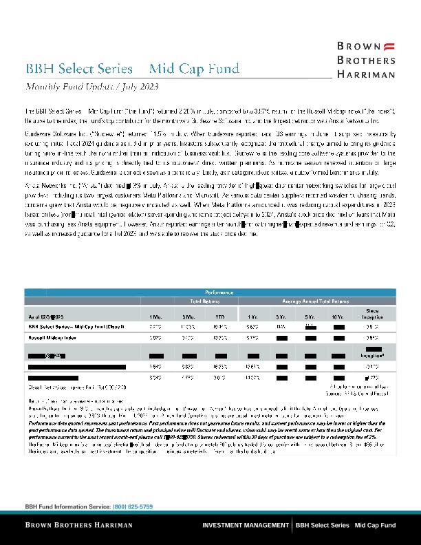 BBH Select Series - Mid Cap Fund Monthy Update - July 2023