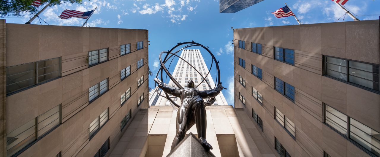 Upward view of the Rockefeller Center